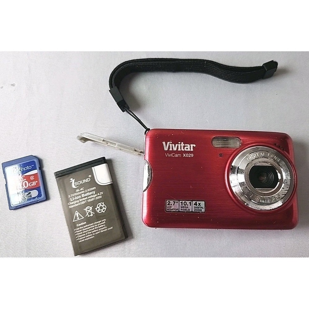 VIVITAR ViviCam X029 10.1MP Digital Camera - Red 4.0GB Sim Needs New Battery